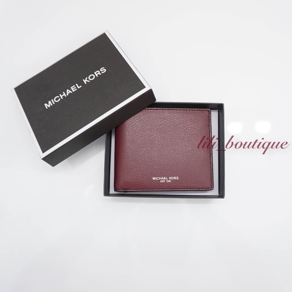 NWT New Michael Kors Men's Warren Billfold Bifold Wallet Leather Rouge Red $118 - Picture 1 of 9